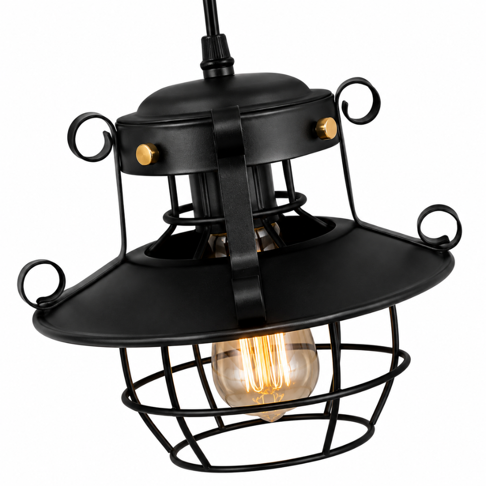Przemysłowa lampa wisząca w stylu retro z otwartą ramą
