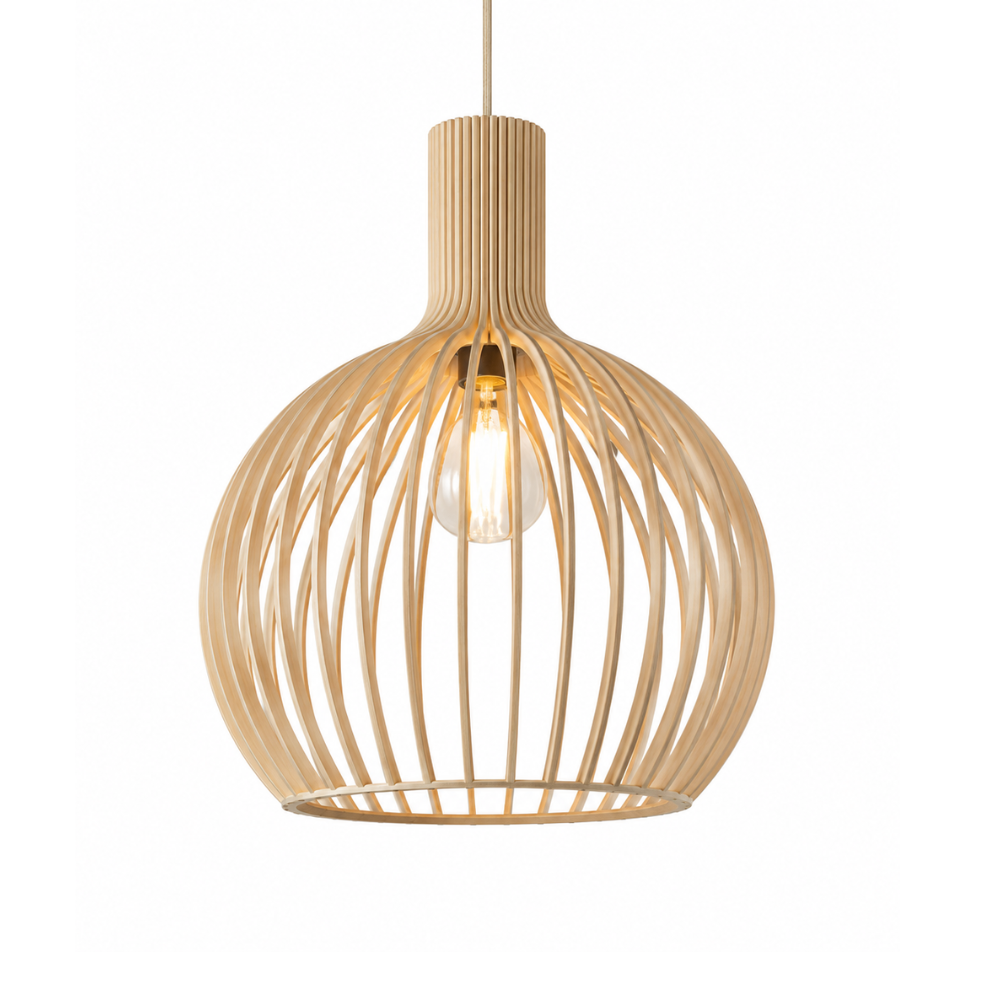 Elegancka drewniana lampa wisząca z listwami