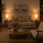 Nowoczesna minimalistyczna lampa stołowa z tkaniny
