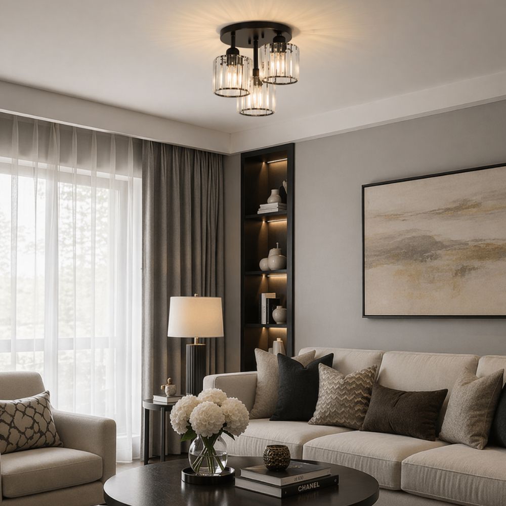 Nowoczesna Lampa Sufitowa LED – 3 Żarówki, Kryształowy Design