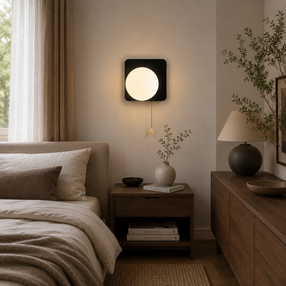 Nowoczesna minimalistyczna kinkietowa lampa kulista z przełącznikiem pociągowym