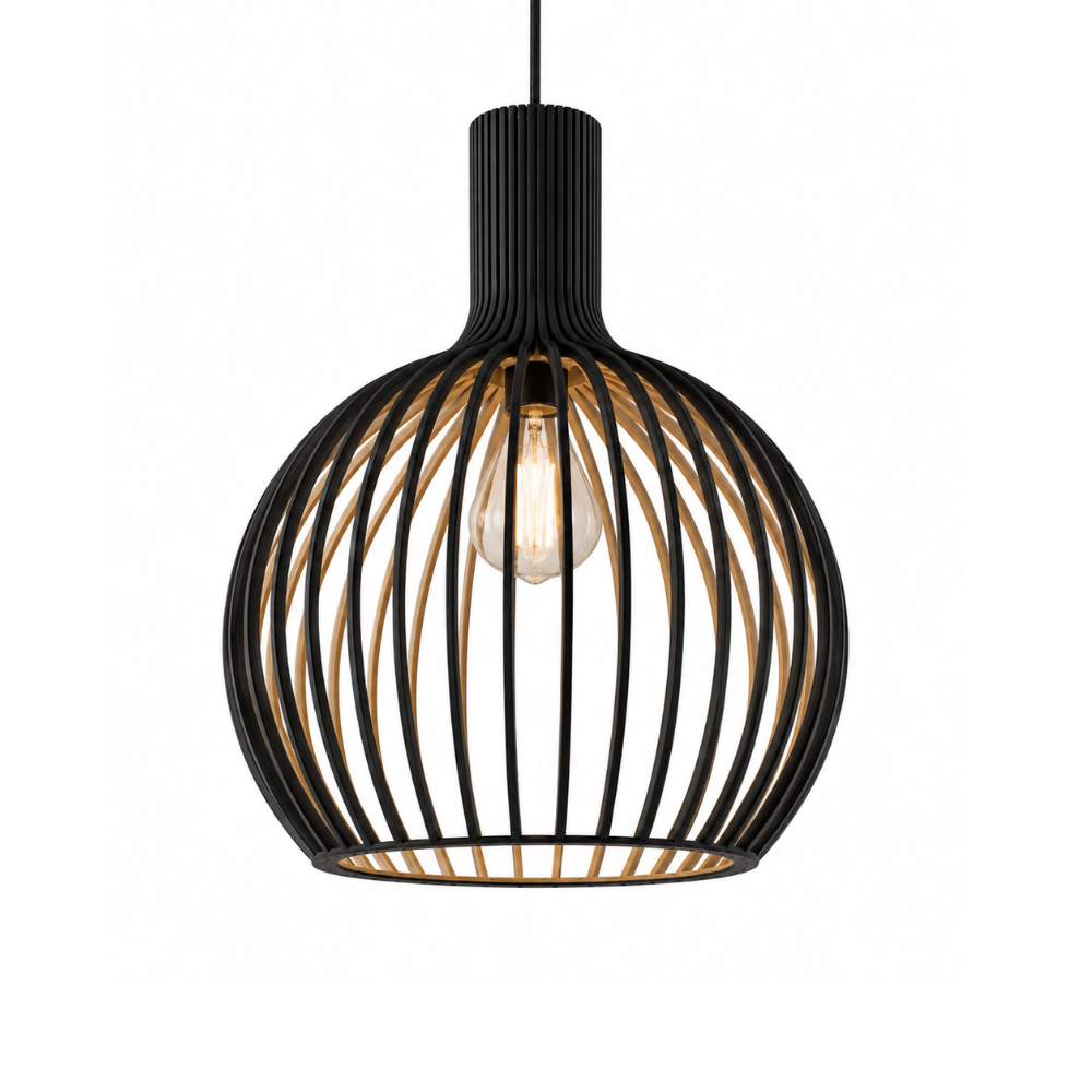 Elegancka drewniana lampa wisząca z listwami