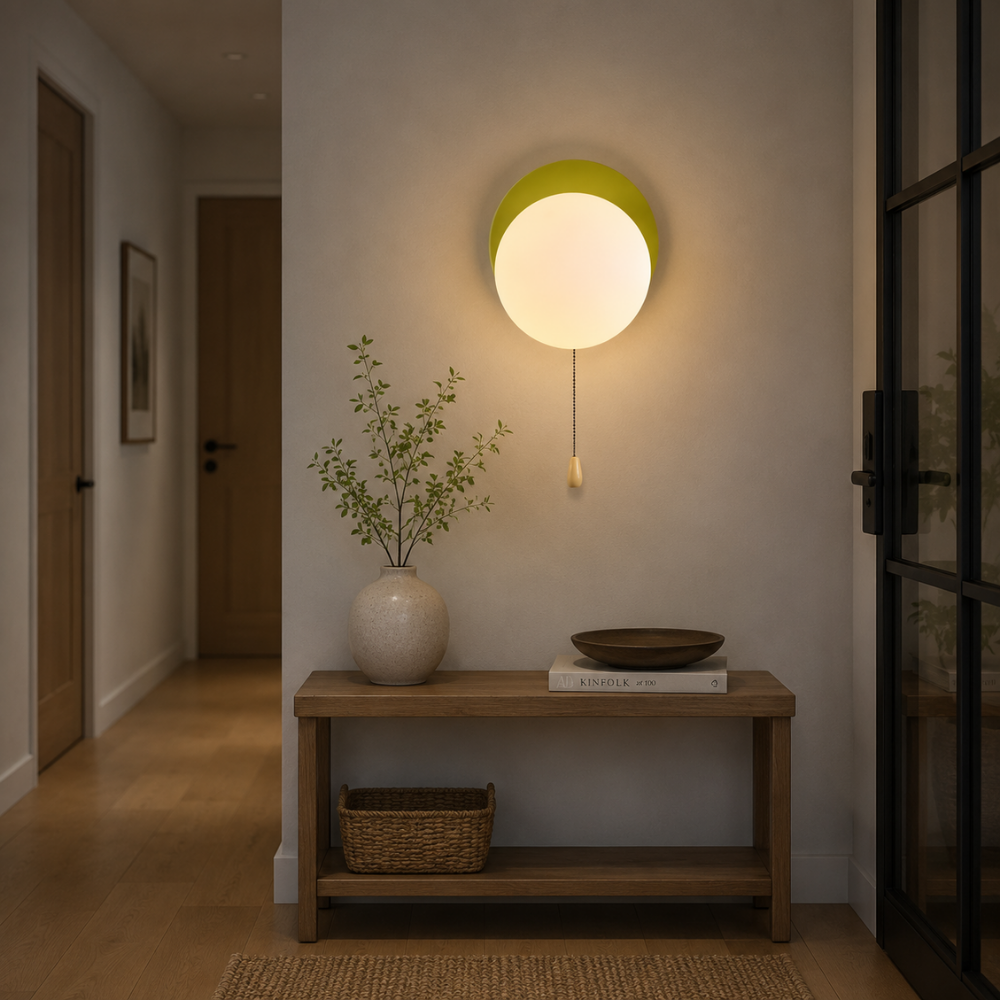 Nowoczesna minimalistyczna kinkietowa lampa kulista z przełącznikiem pociągowym