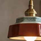 Retro ceramiczna lampa wisząca z miedzianymi akcentami