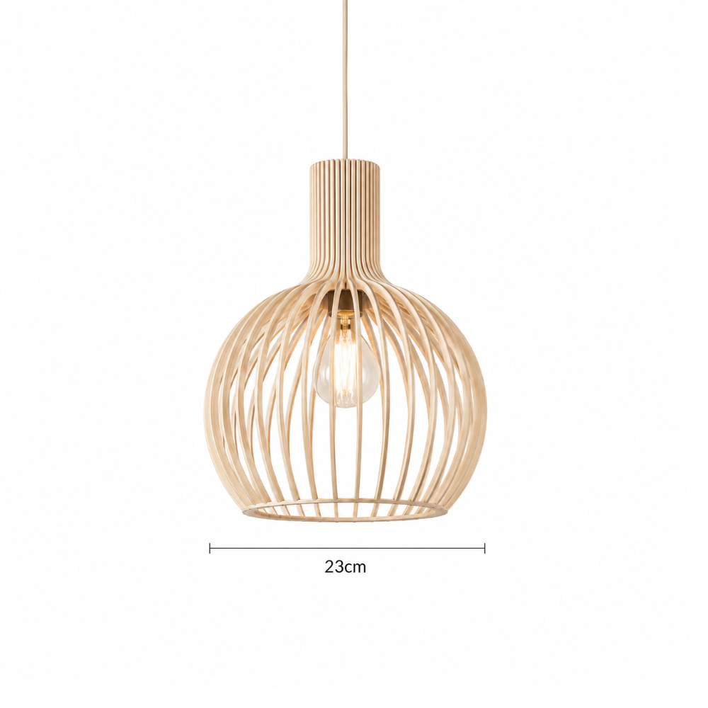 Elegancka drewniana lampa wisząca z listwami