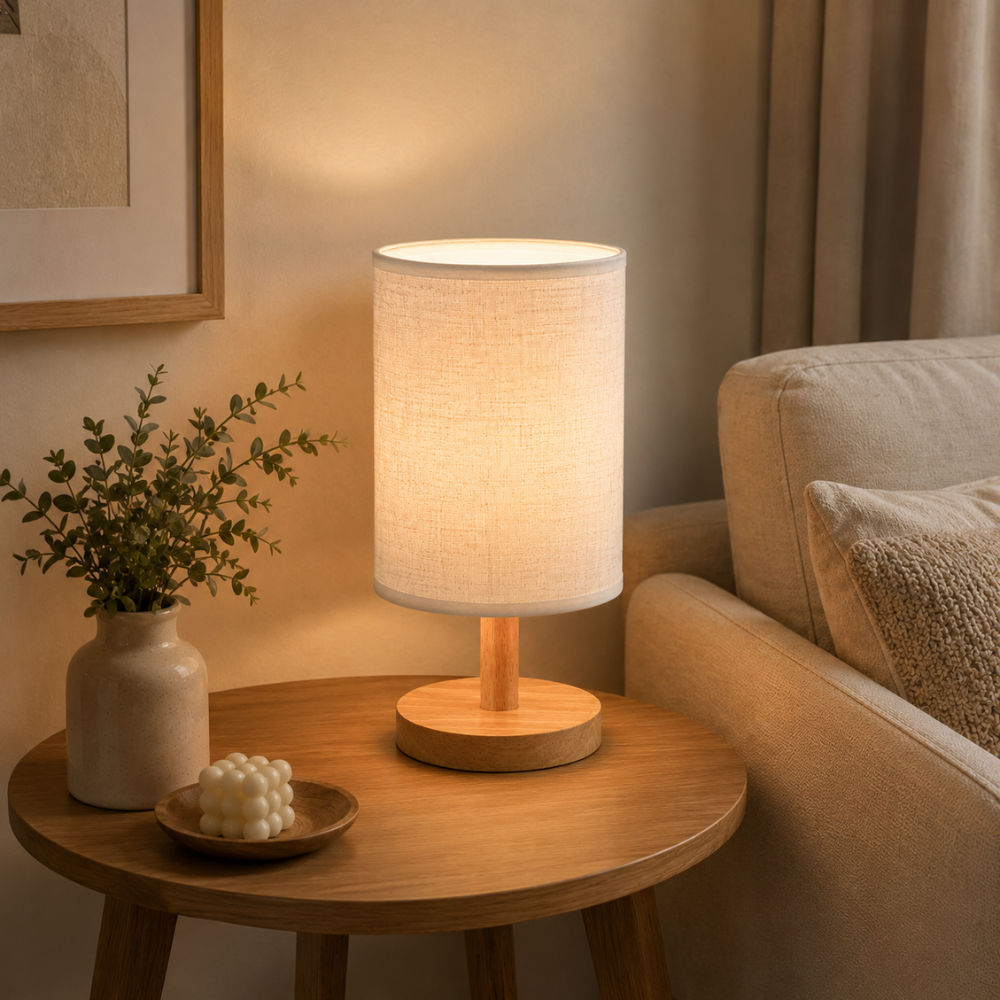 Nowoczesna minimalistyczna lampa stołowa z tkaniny