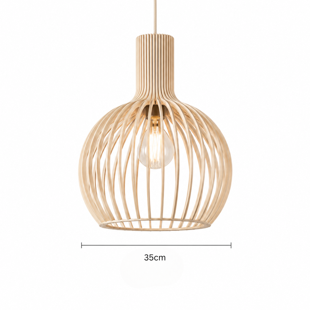 Elegancka drewniana lampa wisząca z listwami