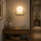 Nowoczesna minimalistyczna kinkietowa lampa kulista z przełącznikiem pociągowym
