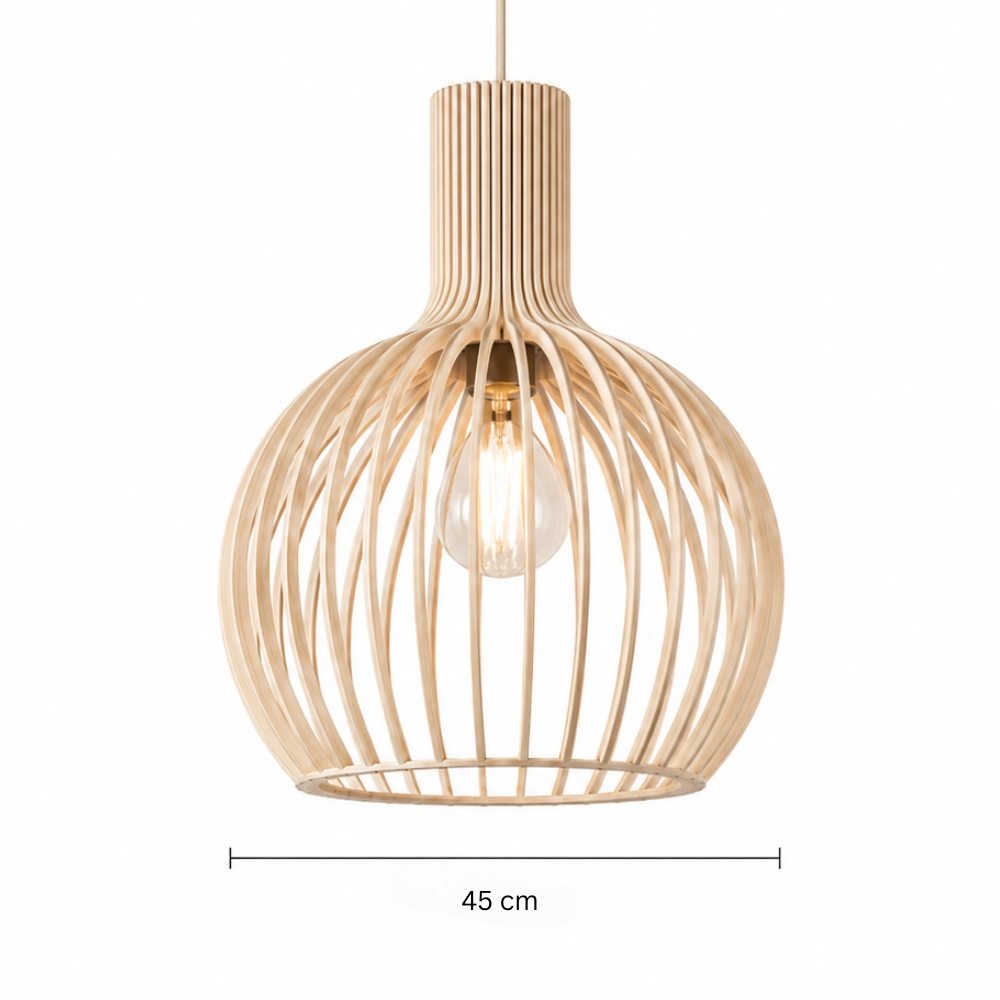 Elegancka drewniana lampa wisząca z listwami