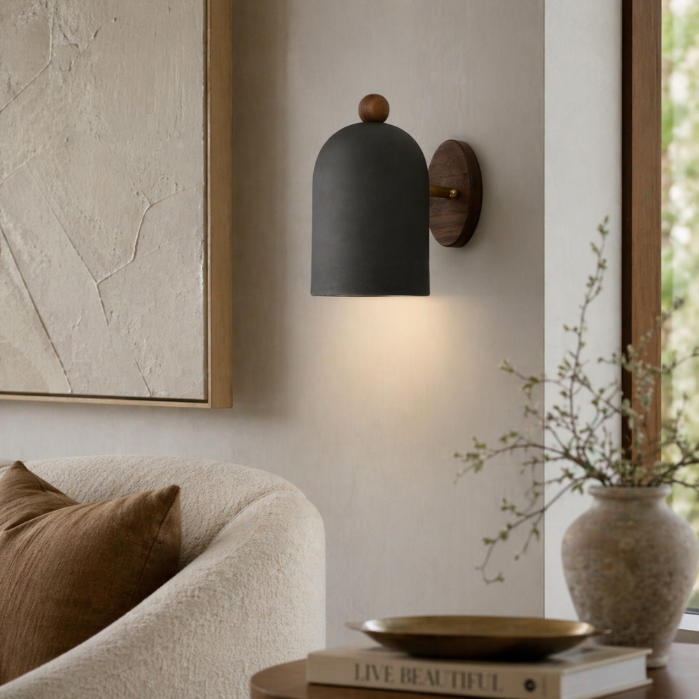 Kinkiet drewniany Nordic Dome – minimalistyczne oświetlenie nastrojowe