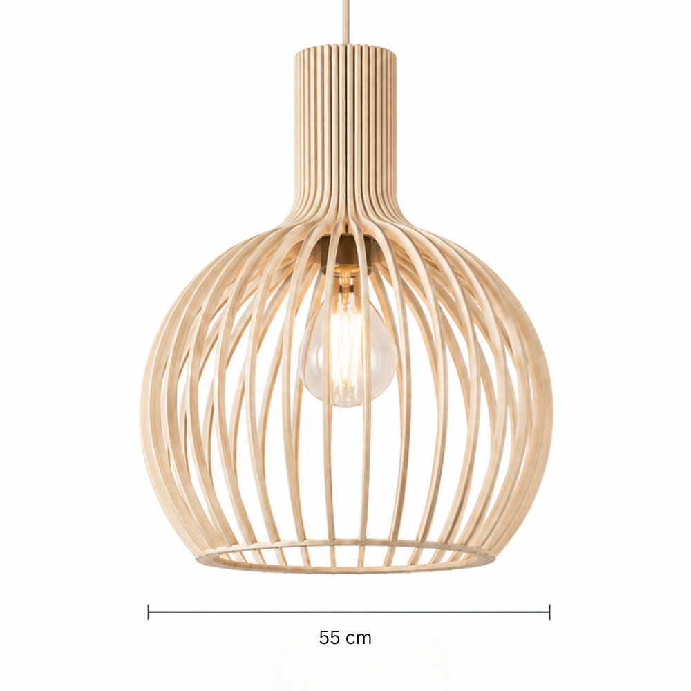 Elegancka drewniana lampa wisząca z listwami