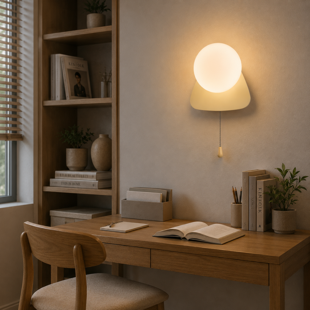 Nowoczesna minimalistyczna kinkietowa lampa kulista z przełącznikiem pociągowym