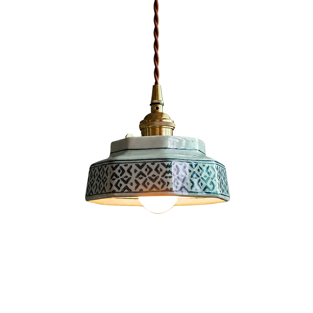 Retro ceramiczna lampa wisząca z miedzianymi akcentami