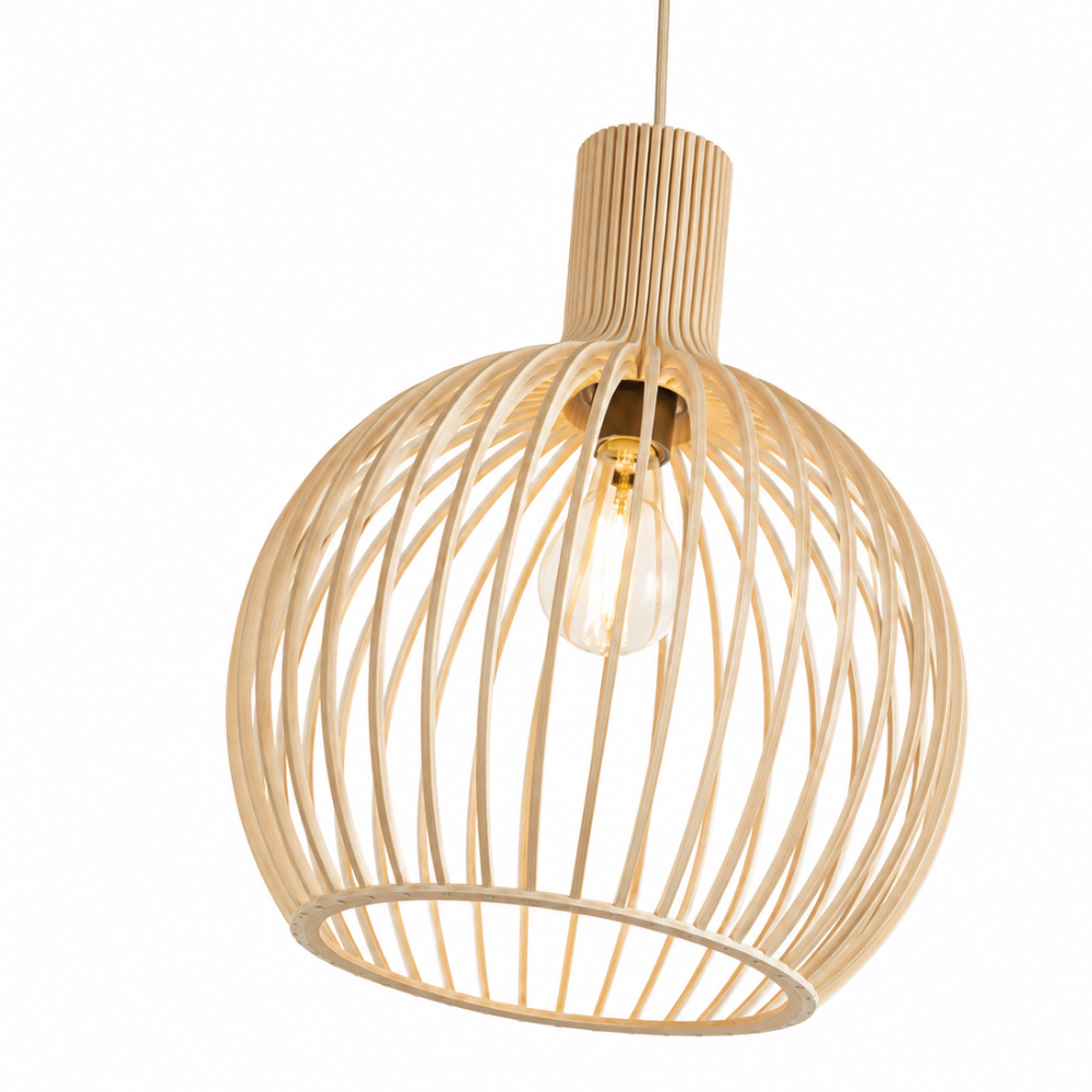Elegancka drewniana lampa wisząca z listwami