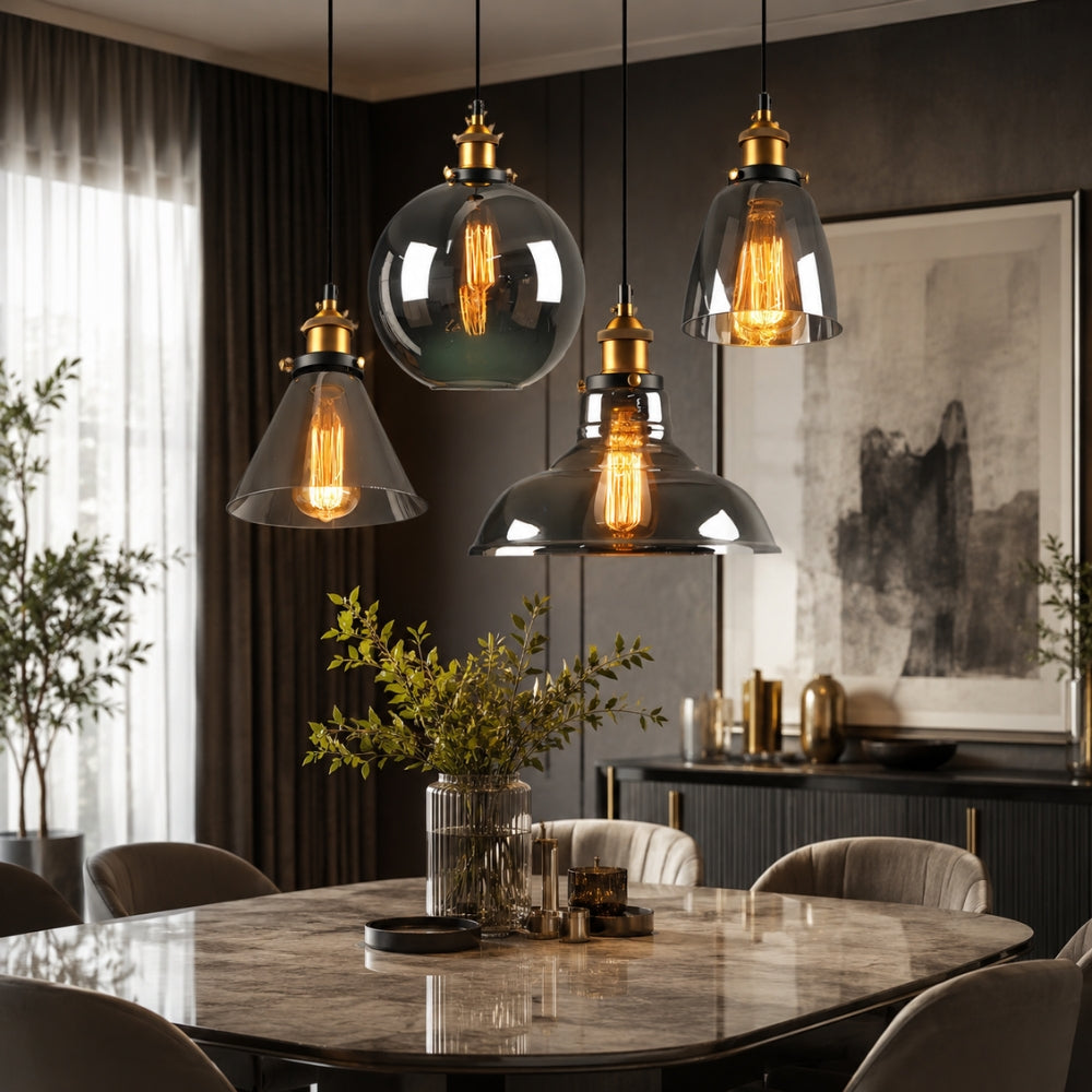 Lampa wisząca z dymionego szkła E27