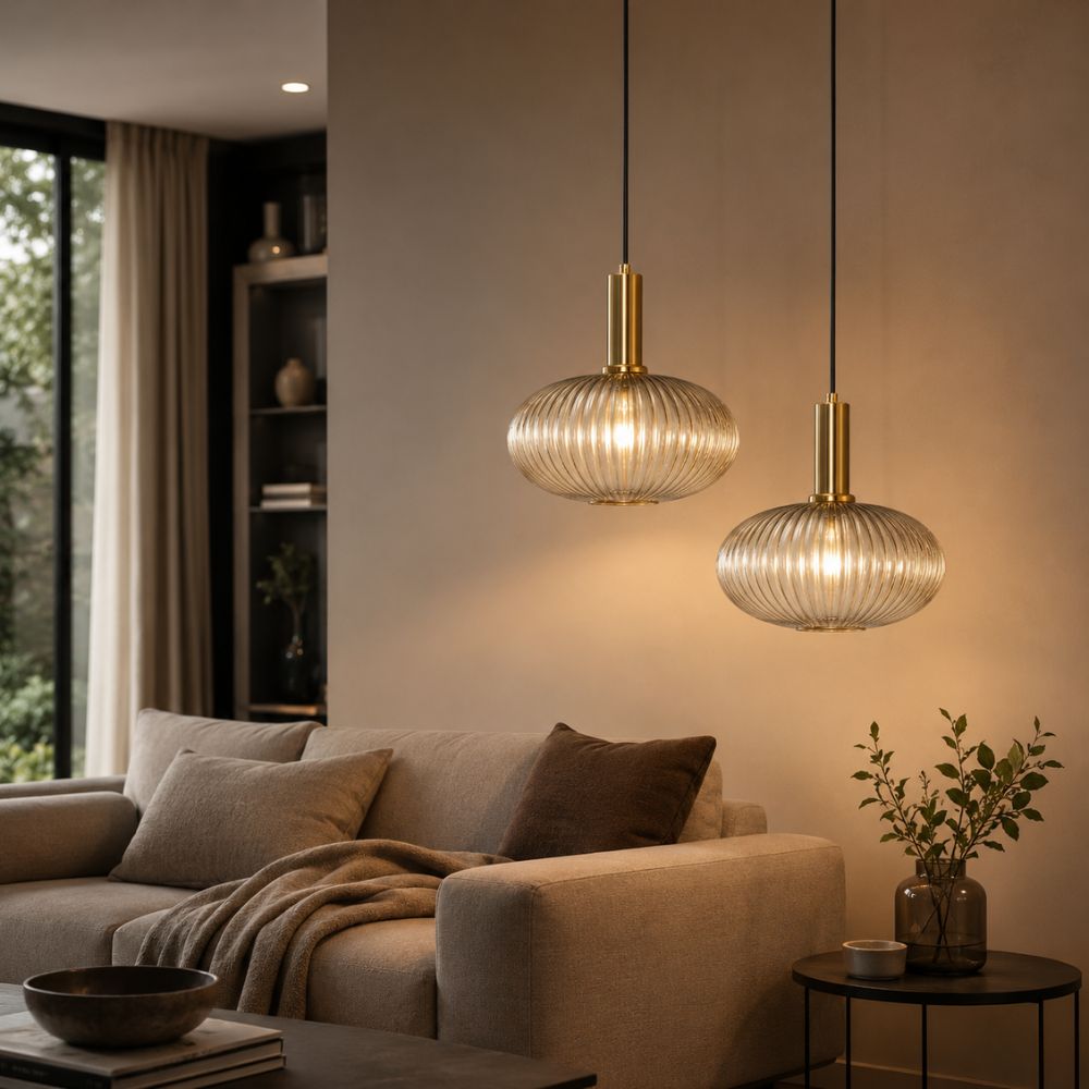 Regulowana lampa wisząca z kamienia i drewna