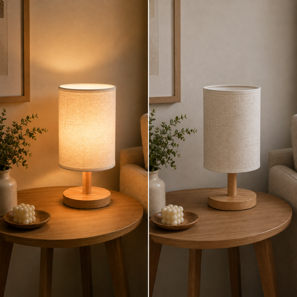 Nowoczesna minimalistyczna lampa stołowa z tkaniny