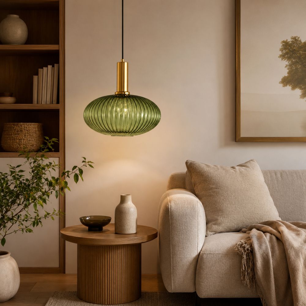 Regulowana lampa wisząca z kamienia i drewna