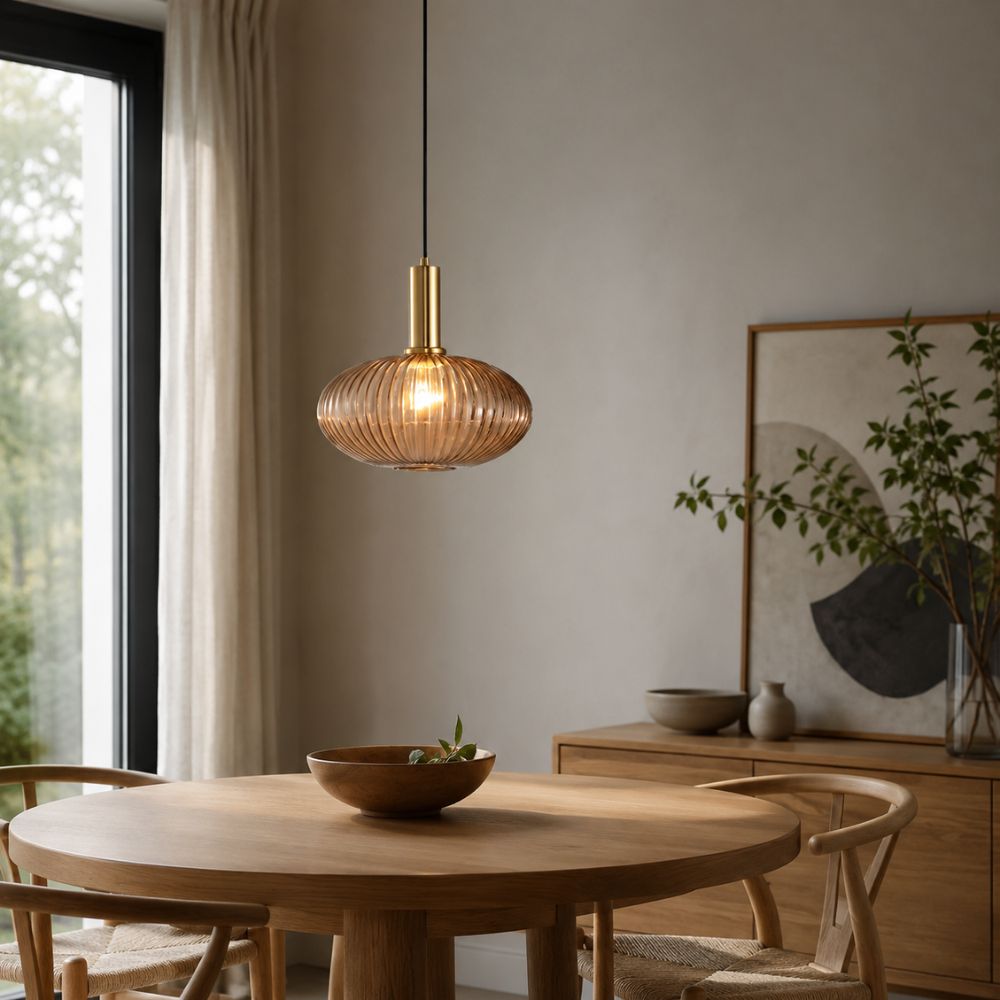 Regulowana lampa wisząca z kamienia i drewna