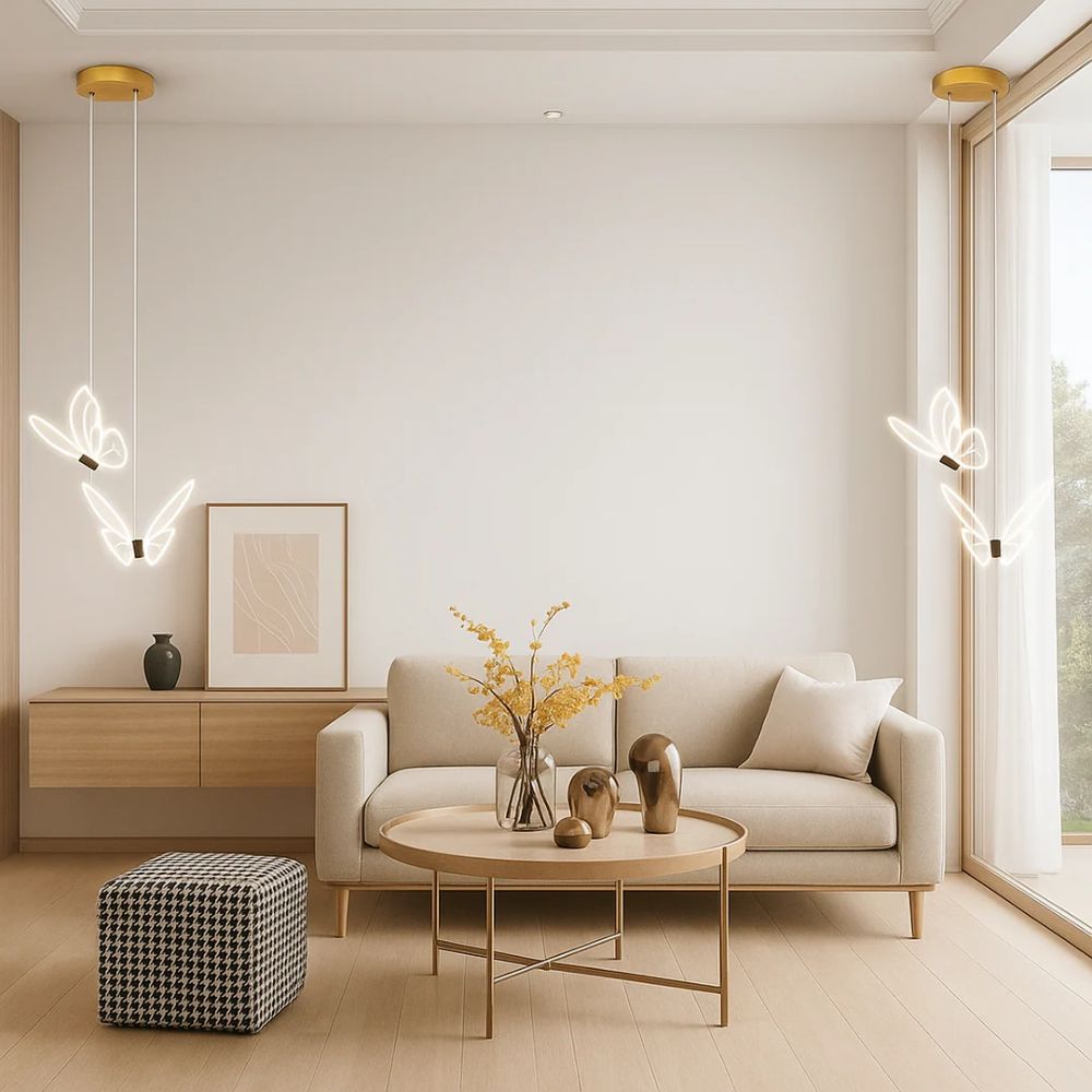 Motylkowa złota metalowa lampa wisząca