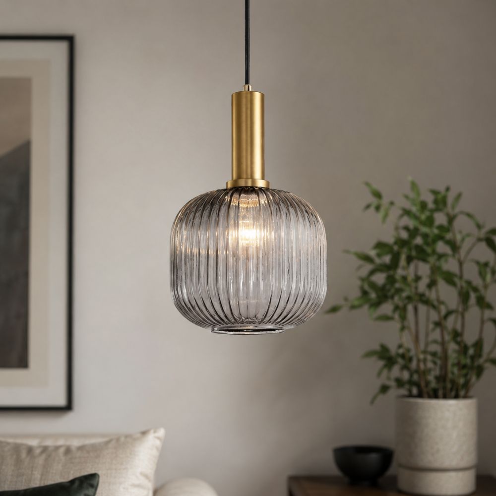 Regulowana lampa wisząca z kamienia i drewna