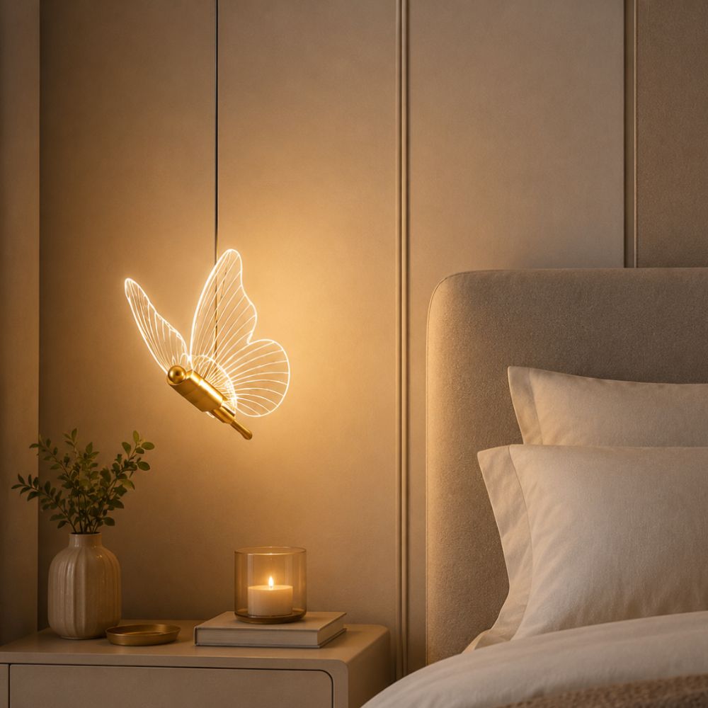 Motylkowa złota metalowa lampa wisząca