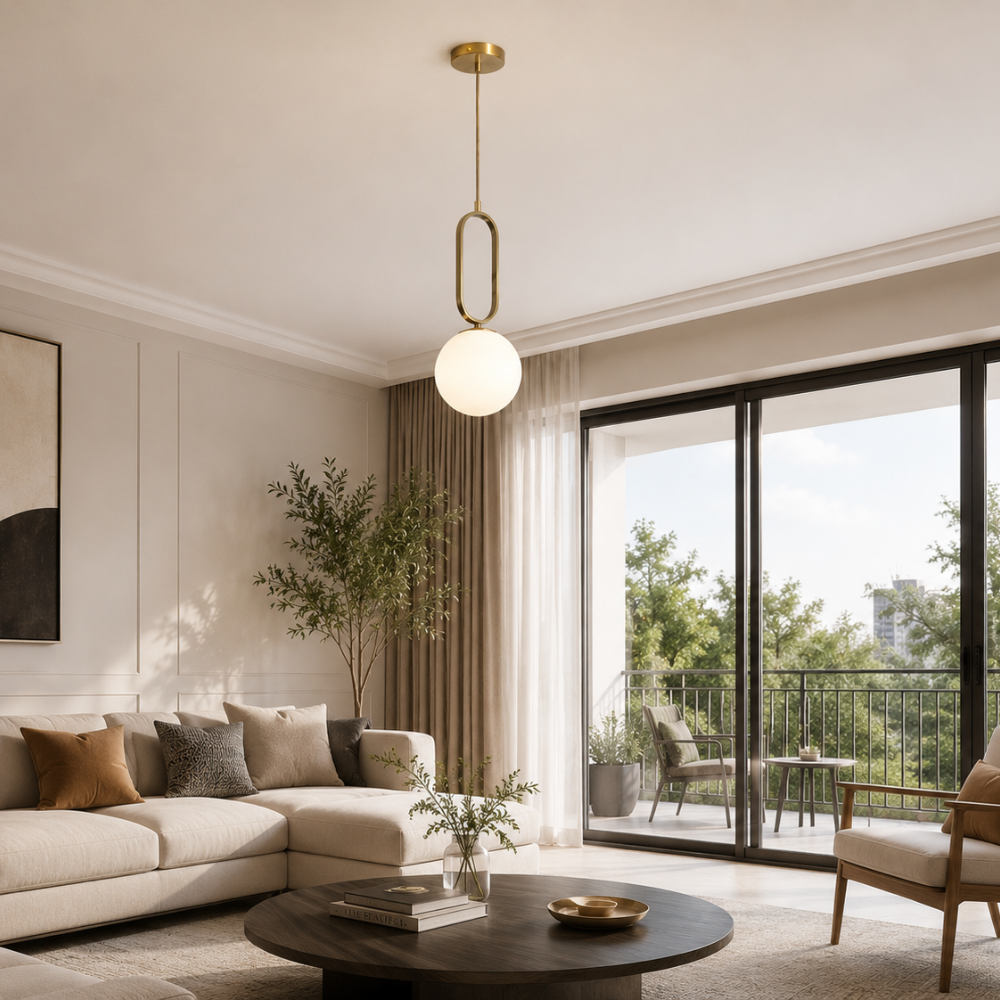 Minimalistyczna szklana lampa wisząca w kształcie owalnego pierścienia