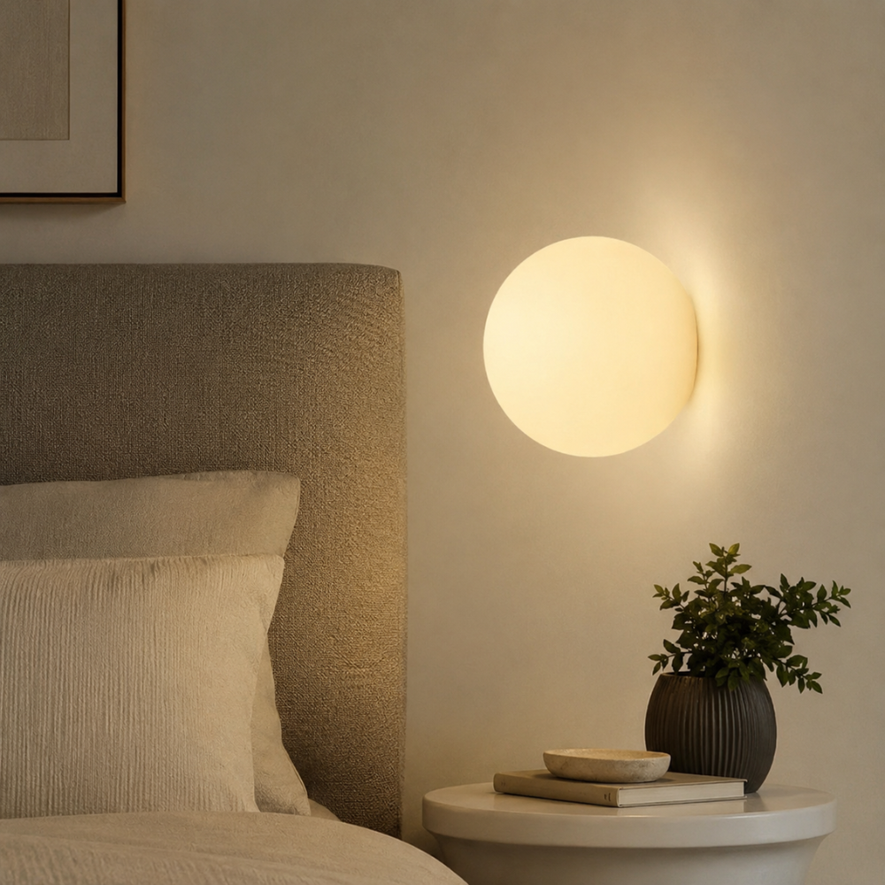 Nowoczesna kinkietowa lampa ścienna LED z kulą ze szkła w stylu ambient