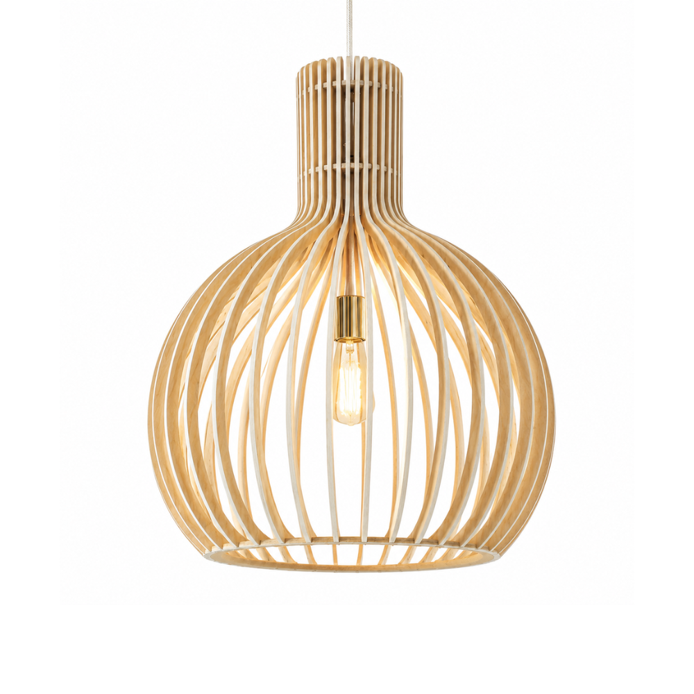 Elegancka drewniana lampa wisząca z listwami
