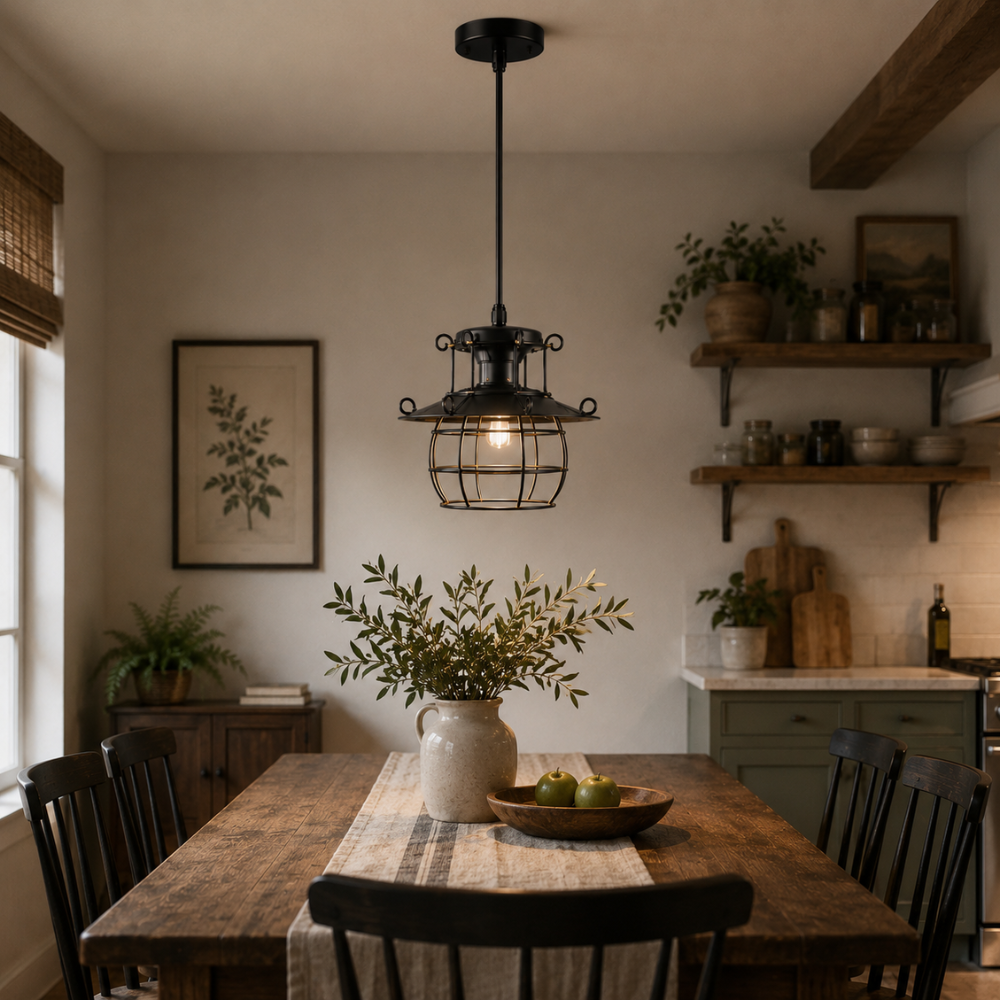 Przemysłowa lampa wisząca w stylu retro z otwartą ramą