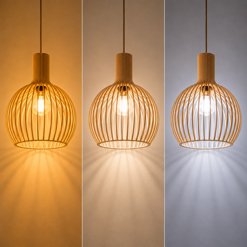 Elegancka drewniana lampa wisząca z listwami