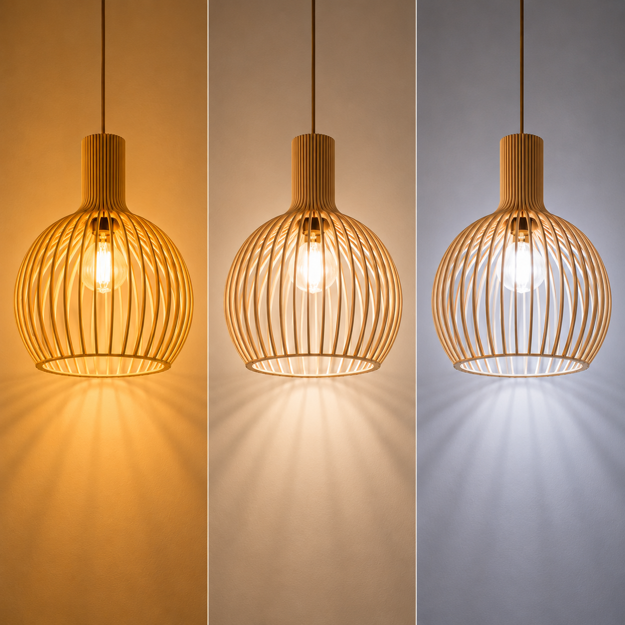 Elegancka drewniana lampa wisząca z listwami