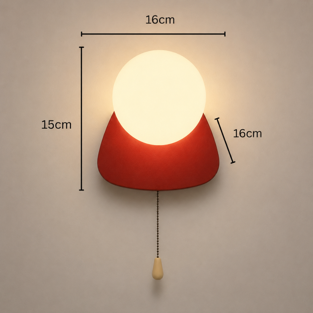 Nowoczesna minimalistyczna kinkietowa lampa kulista z przełącznikiem pociągowym