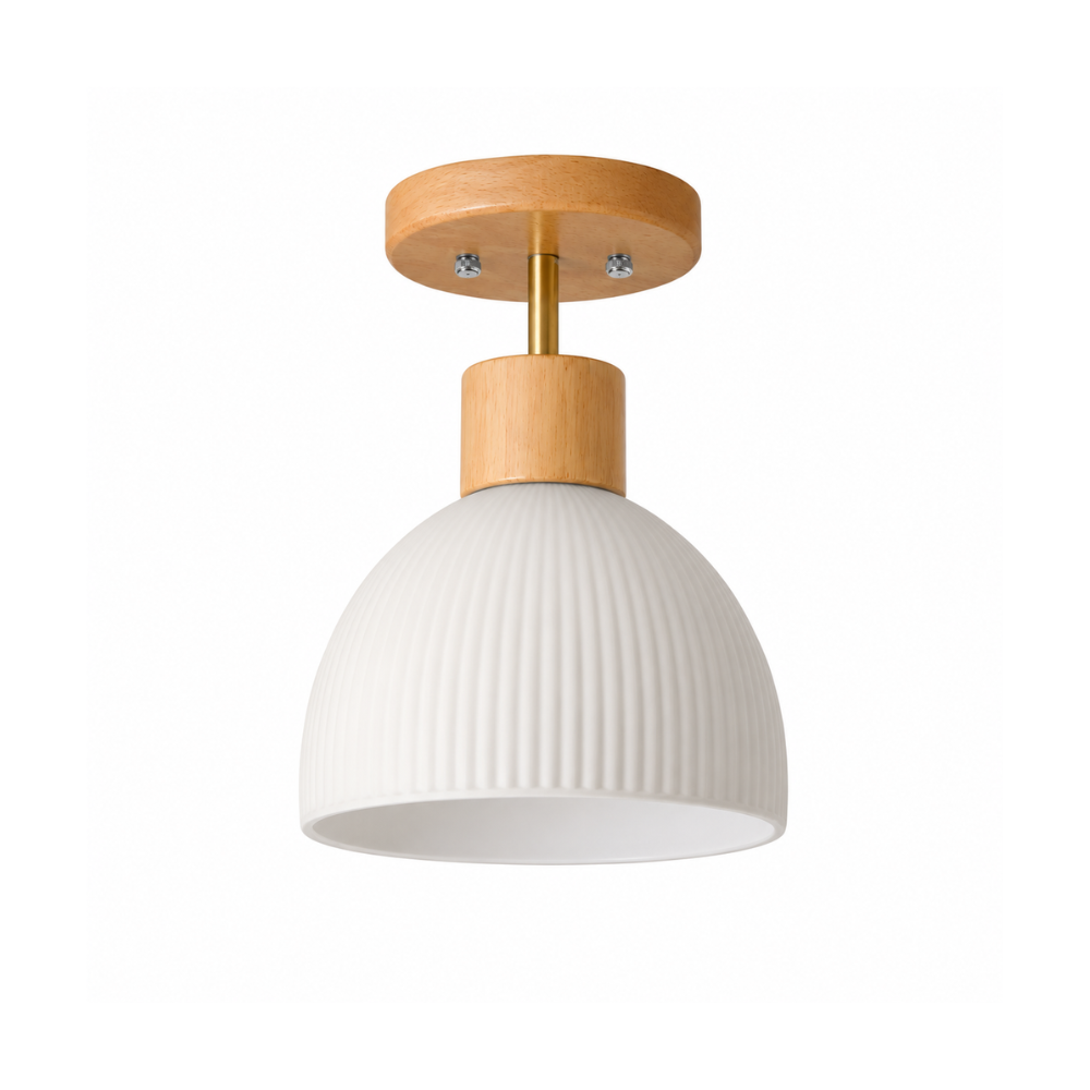 Lampa sufitowa z nordyckiego drewna i szklanych pasków