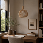 Elegancka drewniana lampa wisząca z listwami