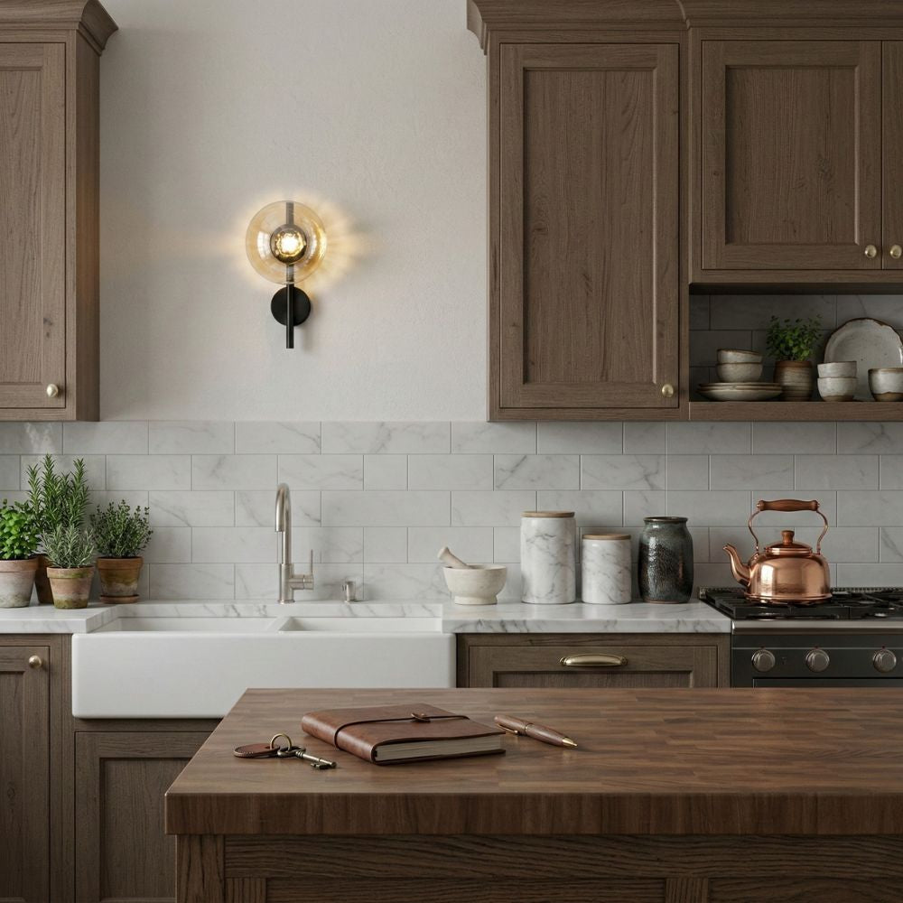 Lampa ścienna Ceto z okrągłym kloszem w stylu skandynawskim