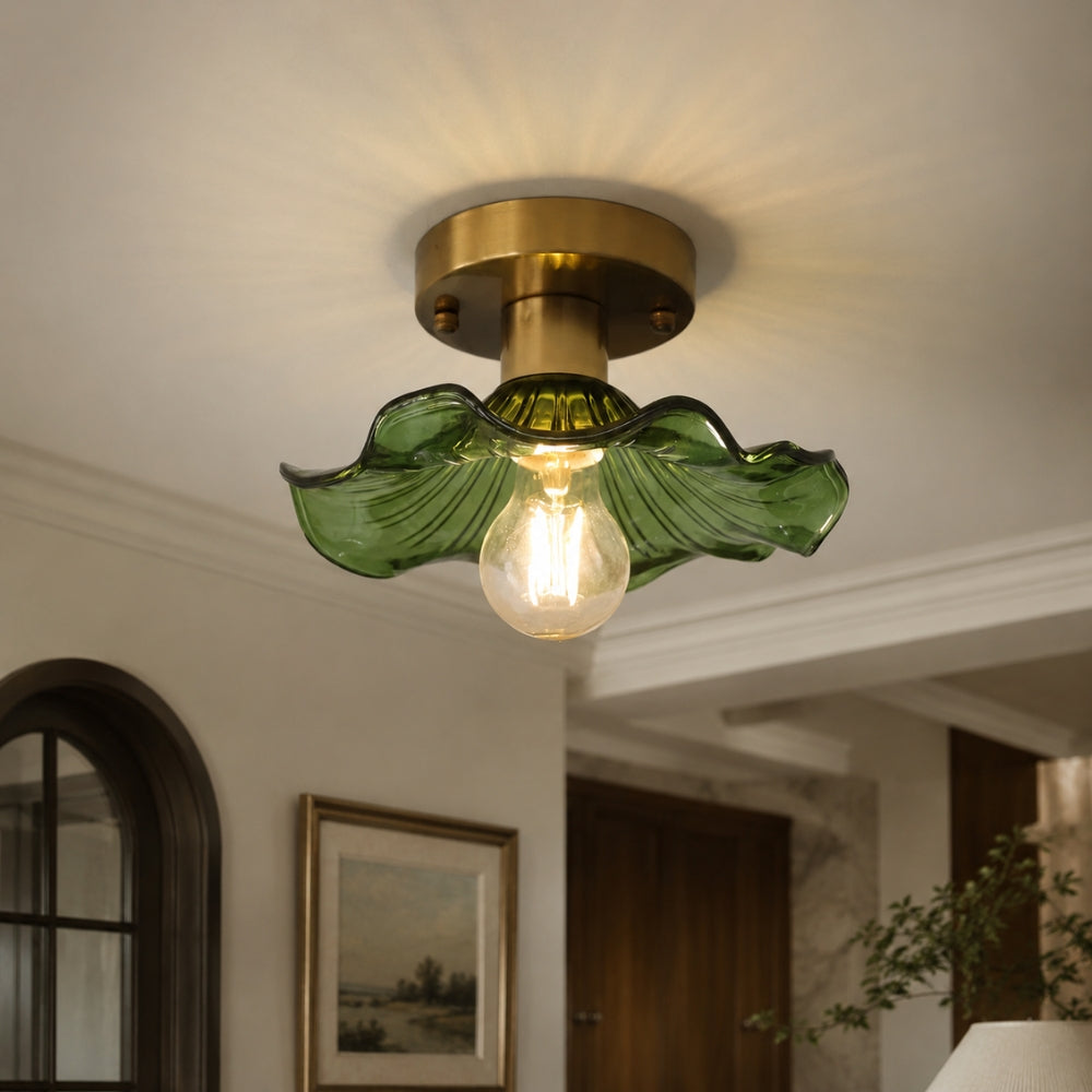 Livodom retro lampa sufitowa E27 ze szkła w kształcie lotosu