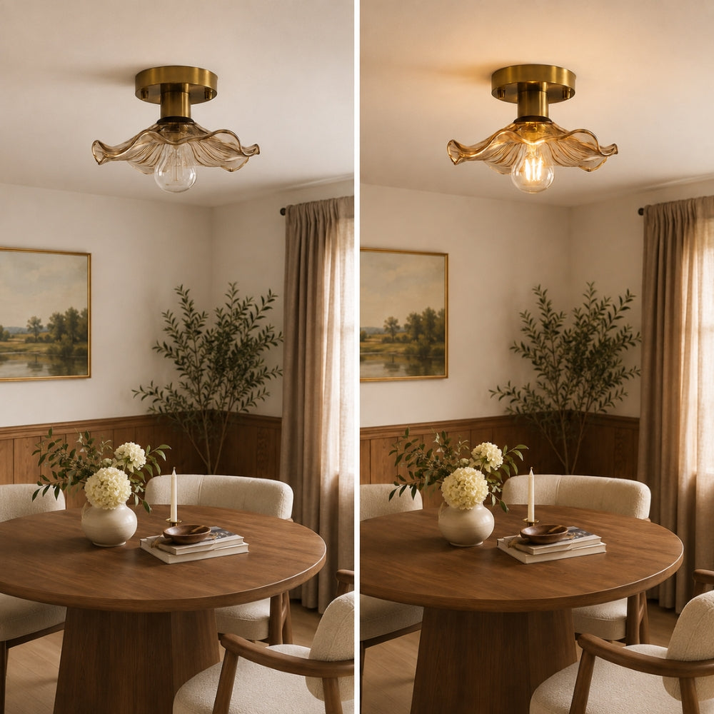 Livodom retro lampa sufitowa E27 ze szkła w kształcie lotosu