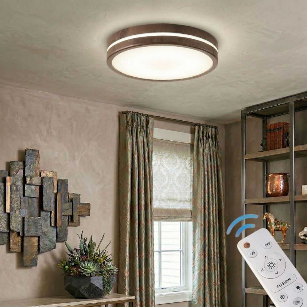 Okrągła drewniana lampa sufitowa natynkowa