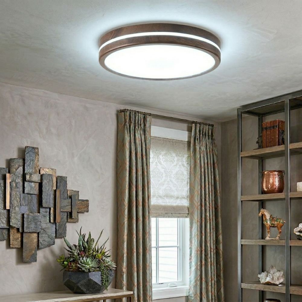 Okrągła drewniana lampa sufitowa natynkowa