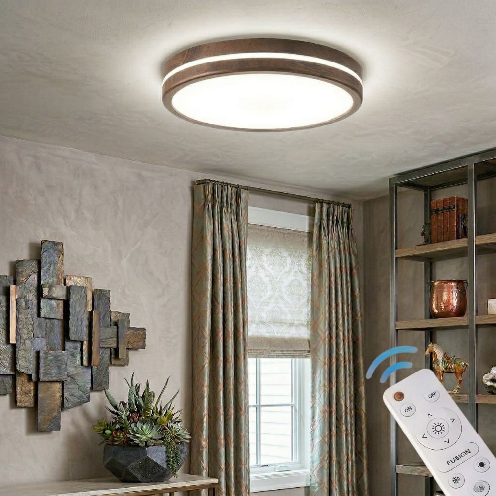 Okrągła drewniana lampa sufitowa natynkowa