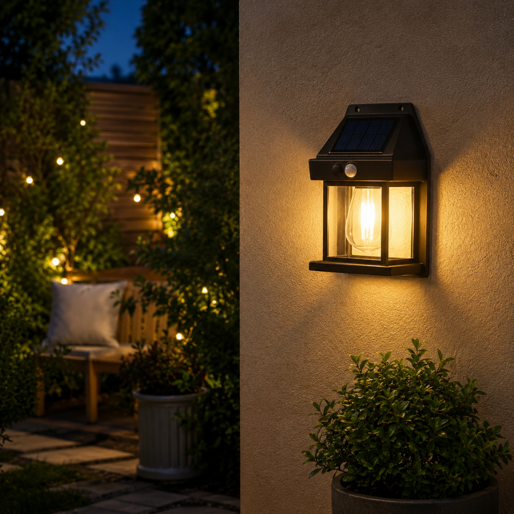 Solarna lampa ścienna z czujnikiem ruchu