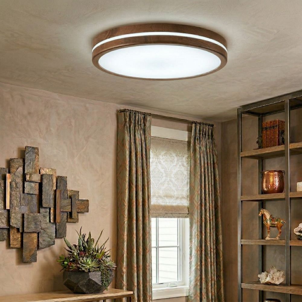 Okrągła drewniana lampa sufitowa natynkowa