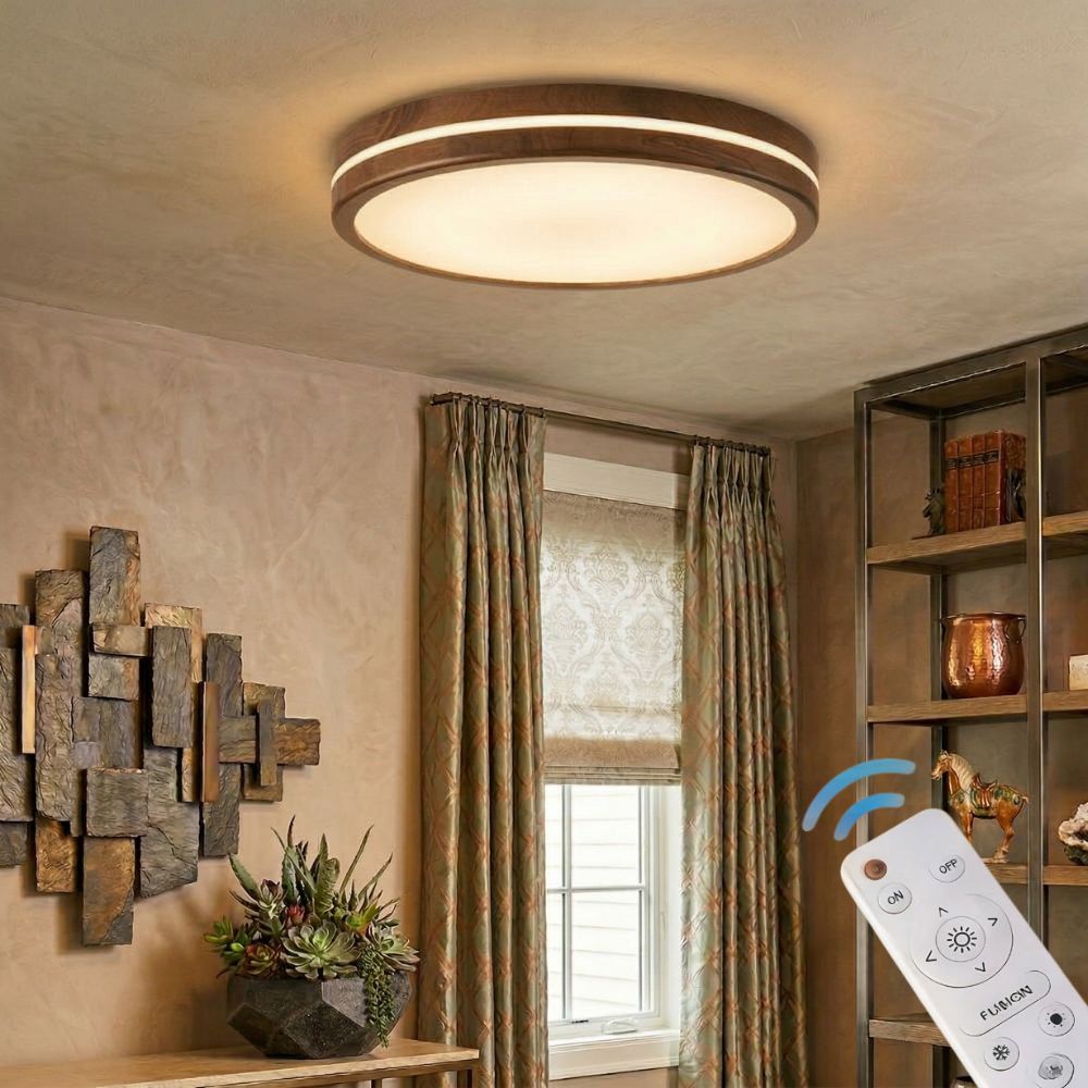 Okrągła drewniana lampa sufitowa natynkowa