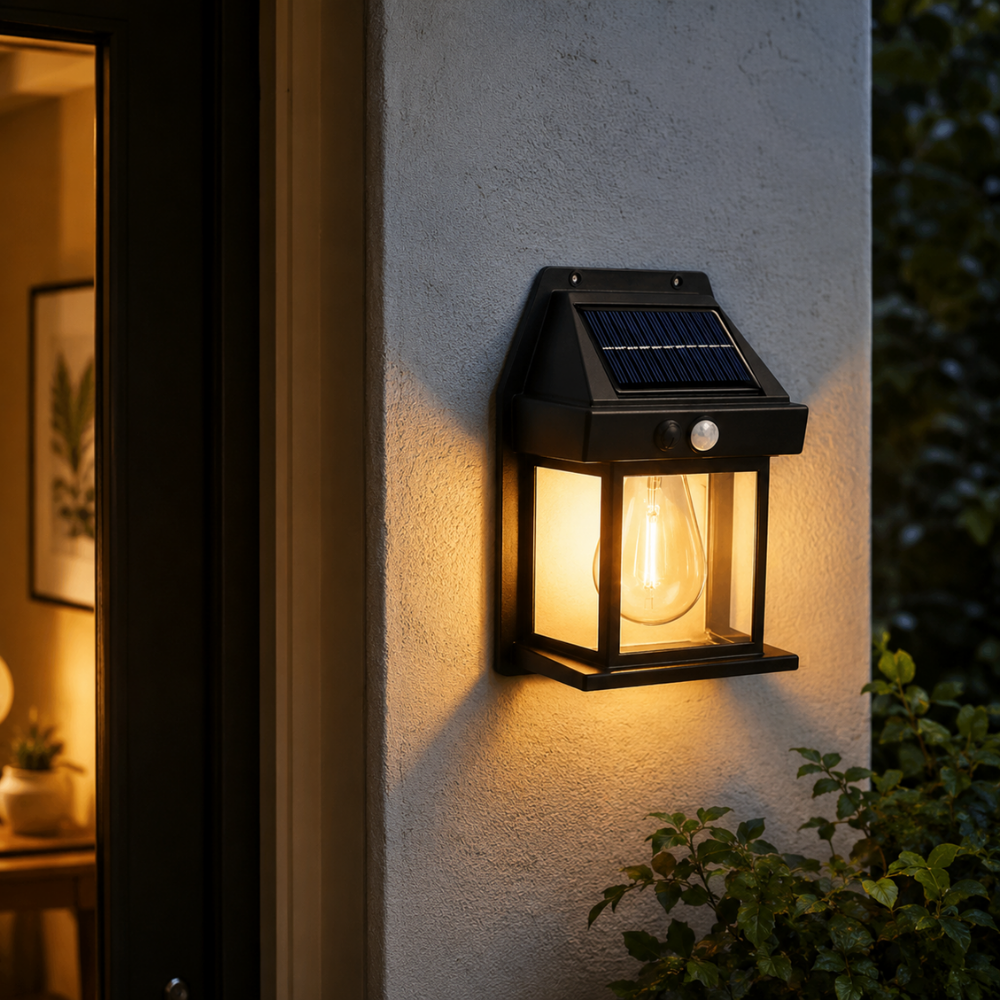 Solarna lampa ścienna z czujnikiem ruchu