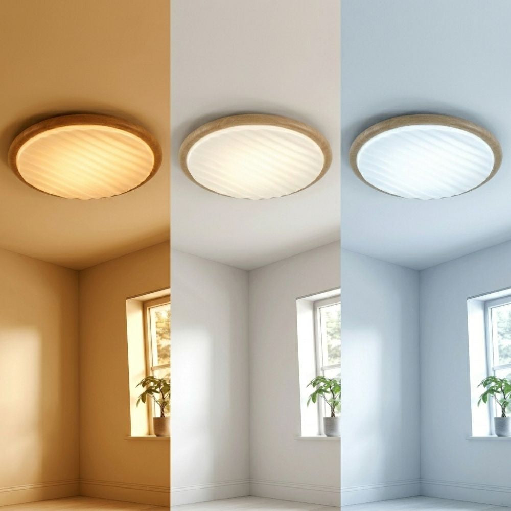 Okrągła drewniana lampa sufitowa LED