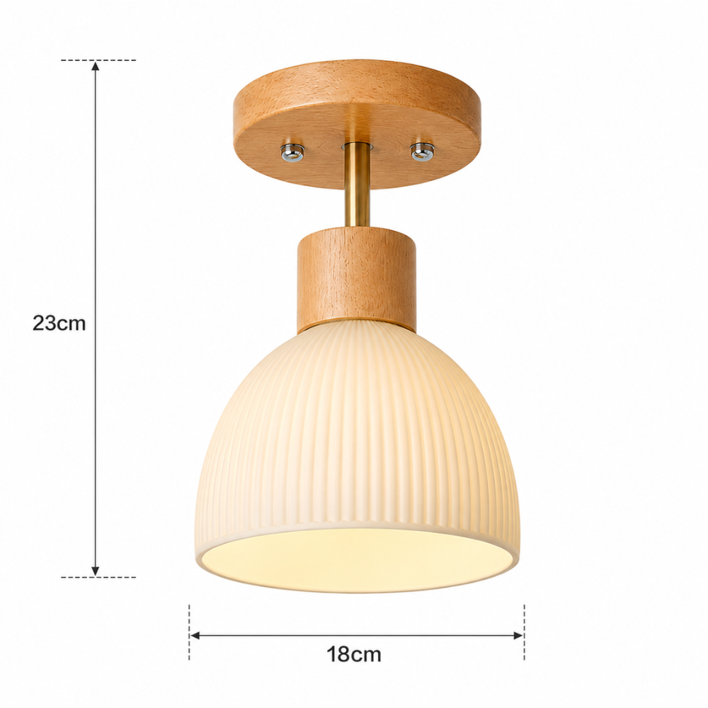 Lampa sufitowa z nordyckiego drewna i szklanych pasków