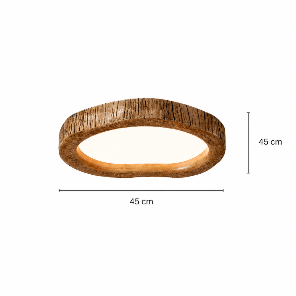 Rzeźbiona drewniana lampa sufitowa LED – trójkolorowe, regulowane oświetlenie