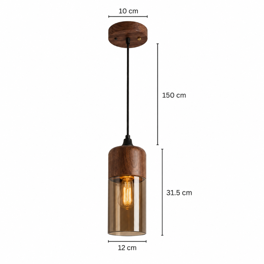 Lampa wisząca z drewna i szkła w stylu skandynawskim