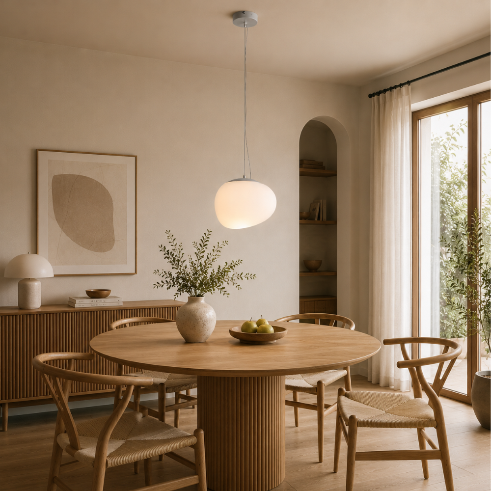 Elegancka szklana lampa wisząca w kształcie kuli z opalu